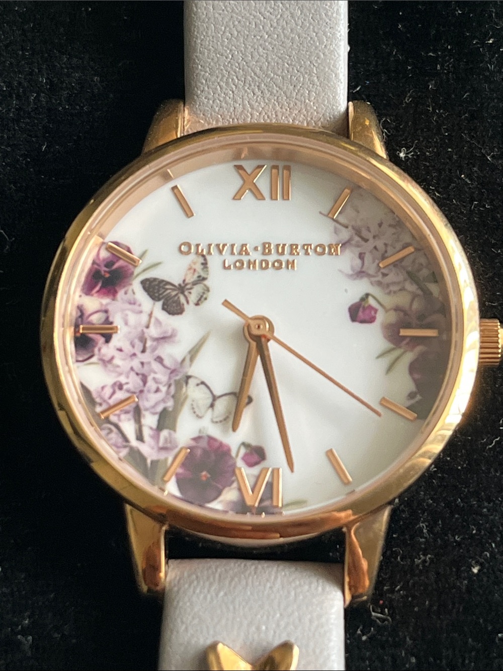 OLIVIA BURTON Gold Floral Dial Watch with White Strap